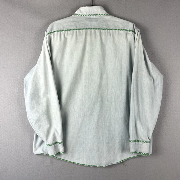 Vintage Kmart Shirt Mens Large Blue Button Up Embroidery Long Sleeve Upcycled - Picture 12 of 16